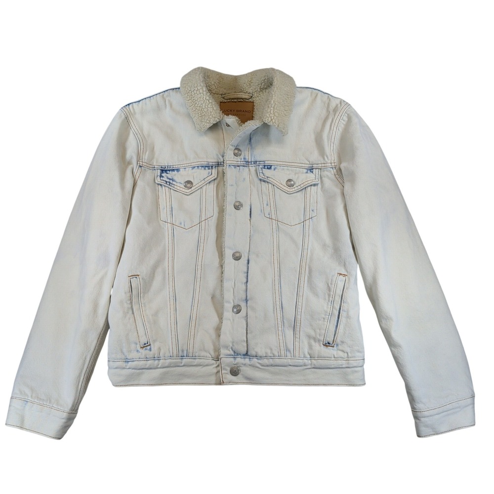 Lucky Brand The Sherpa Trucker Jacket Light Wash White Denim Mens Small 7M13026